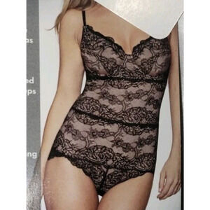 Skinnygirl Shapewear XL Alluring Shaping Fully Lace Bodysuit Black Comfort Rich